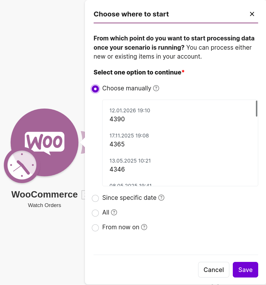 Trigger-Modul: "Choose manually"