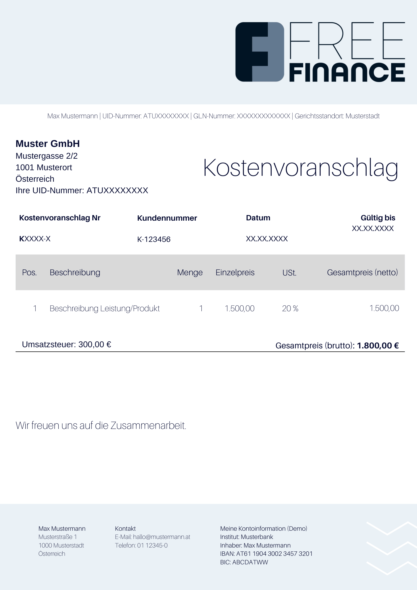 Kostenvoranschlag Muster